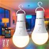 TaoFiaCo E27 Lampadina Ricaricabile con Telecomando - Lampadina Batteria RGB Dimmerabile 7W USB-C - Senza Fili Controllo dei Pulsanti per Campeggio Come Lluminazione di Emergenza 2 Pezzo