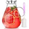 NEEMOSI Caraffa in vetro con coperchio, resistente al calore, 2500 ml, caraffa in vetro borosilicato con inserto per colino, brocca per acqua con spazzola per la pulizia per bevande fatte in casa, tè