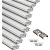 Eurekaled - 10 pezzi di Profilo in Alluminio Incasso da 1mt per Strip LED con Copertura Opaca in Plexiglass, Tappi e Ganci inclusi per il Montaggio Cod. 11233