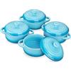LOVECASA Set di 4 Mini Cocotte da 400 ml, Mini Casseruole in Porcellana con Coperchio, Ciotole da zuppa con Manici, Pirottini Monoporzioni, Adatti per Forno, Microonde e Lavastoviglie, Azzuro Graduale