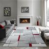 the carpet Pearl - Tappeto moderno a pelo corto, per soggiorno e camera da letto, motivo geometrico, a quadri, 120 x 160 cm, colore grigio e rosso