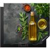 KitchenYeah© Protezione per Piano Induzione Cucina Copri Fornelli Proteggi | 60x52 cm - di Cottura Antiscivolo Tappetino Olio d'oliva - Calcestruzzo - Foglie - Erbe - Pepe