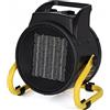 WARMTEC Termoventilatore con termostato 2000W - Stufa Elettrica per Garage, Officina - Riscaldatore PTC Basso Consumo, Angolo di inclinazione regolabile, protezione contro il surriscaldamento