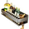 Feeshoppher Scaffale da cucina in acciaio al carbonio da parete, senza trapano, mensola salvaspazio con ganci per spezie, utensili e barattoli, design moderno grigio per organizzare condimenti A