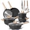 JUST PERFECTO HOUSEHOLD APPLIANCES JUST PERFECTO Batteria Pentole e Padelle a Induzione, Set Padelle Antiaderenti Per tutti i piani cottura Batteria di pentole antiaderente 28cm con Coperchi, pentole senza pfoa e ptfe (15 Pcs Black)