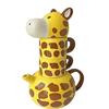 Senliart Teiera in ceramica con 2 tazze da tè, simpatico cartone animato animale giraffa teiera con coperchio