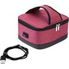 Leisurealeaneag - Borsa termica elettrica USB per pranzo, scaldavivande portavivande per auto, cottura in auto, lavoro, Rosso, 22 x 16 x 10 cm
