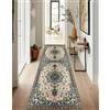 ZUZEKU Tappeto boho per corridoio, cucina, lavabile, antiscivolo, 80 x 100 cm, vintage, colore azzurro cielo, lungo, per corridoio, soggiorno, camera da letto, venduto al metro, personalizzabile