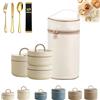 Pnedeodm Portable Insulated Lunch Container Set, 2/3/4 Tier Separate Stackable Insulated Lunch Box, 304 Stainless Steel Bento Box with Thermal Bag, Heated Lunch Box for Work Picnics Camping (Beige, 3-Tier)