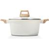 ESLITE LIFE Pentola antiaderente con coperchio, rivestimento in ceramica da 3 litri, piccola, casseruola, compatibile con tutti i piani cottura a gas, elettrici e a induzione, senza PFOA, bianco