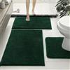 Wokuaile Set Tappeti Bagno 3 Pezzi Antiscivolo Morbido e Assorbente Tappeto Bagno Pelo Lungo Lavabili in Lavatrice Verde Scuro