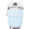 Smeg, Spremiagrumi Elettrico CJF01PBEU, Spremitura a Pressione Manuale, Beccuccio Antigoccia e Cono Universale, Base Antiscivolo, Avvolgicavo Integrato, 70W, Azzurro Pastello