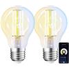 WIBY Lampadine Alexa Inteligente Filamento, Lampadina Intelligente Wifi E27 7W LED 2700K-6500K Bianco Freddo/Caldo, Compatibile con Alexa/Google Home, Controllo Vocale, Controllo APP, 2Pezzi