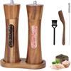 Foyucool Set Macina Sale e Pepe in Legno, 2 Macina Pepe Manuale, Granulosità Regolabile, Rotore in Ceramica, con Vassoio e Pennello per la Pulizia, per Lilla, Pepe, Sale, 7 Pollici (Trasparente)