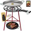 COMBOI Paellero gas butano 60 cm Kit bruciatore a 3 fuochi, paella da 70 cm + grill grill 46 cm, supporto gambe rinforzate, livello, grembiule, ricettario digitale.