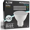 Eurocali 30x Lampadine LED GU10 4,5W Opaca 400 lumen - Forma: Faretto - Luce Bianco Caldo 3000K - Fascio Luminoso 100°