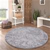 Paco Home Tappeto Salotto Pelo Lungo Rotondo Shaggy Moderno Pelo Lungo Finta Pelliccia Morbido Monocolore, Dimensione:Ø 200 cm tondo, Colore:Argento
