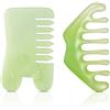 Geiserailie 2 pettini in giada per estetista, pietra per massaggio, gua sha, raschiatura del cuoio capelluto, strumento per massaggio facciale, strumento palmare per la testa, terapia per la cura