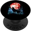Wildlife Nature Spirit Animal Design Lupo Ulula Red Blood Moon Galaxy Star Night PopSockets PopGrip Adesivo