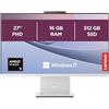 Lenovo IdeaCentre Computer desktop All-In-One, Display 27 FHD, AMD Ryzen 5 7533HS, 512GB SSD, RAM 16GB, Altoparlanti Harman, WiFi 6, Windows 11 H, Tastiera + Mouse Wireless