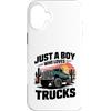 Truck Owner Dad Daddy Birthday Holiday P Custodia per iPhone 16 Plus Regalo per adulti e ragazzi con scritta Just A Boy Who Loves Trucks