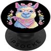 Kawaii Whimsical Pastel Farm Face Graphi Carino Llama Ritratto Amante Animali Grafica Rosa Occhiali Floreale PopSockets PopGrip Adesivo