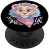 Adorable Animal Kawaii Character Whimsic Capra Occhiali Rosa Fiocco Giallo Bandana Floreale Ritratto Fresco PopSockets PopGrip Adesivo
