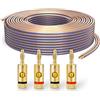 PureLink SP020-010 Cavo per diffusori 2x4,0 mm² (filo 99,9% OFC rame pieno 0,10 mm) Cavo per diffusori HiFi, 10 m, trasparente, set con 4 spine a banana