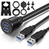 ICESPRING 2 porte Dual USB 3.0 maschio A USB 3.0 femmina AUX flush mount supporto auto Cavo di prolunga per auto, camion, barca, moto cruscotto pannello - (3 piedi)