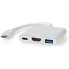 NEDIS Adattatore USB multi-porta | USB 3.2 Gen 1 | connettore USB-C™ | uscita HDMI™ / presa USB-A/presa USB-C™ | 5 Gbps | 0,10 m | rotondo | nichelato | PVC | bianco | scatola