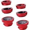 VILLFUL Kit Lente per Fotocamera Cellulare 2 Set in Metallo Rosso | Grandangolo, Macro 10x e Effetto Specchio 180 Gradi, per Telefono, Architettura, Paesaggi, Sacchetto in Microfibra