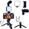 NINMORTH Kit Vlog per smartphone con treppiede, luce di riempimento a LED e mini microfono, registrazione audio trasparente, design compatto e portatile, nero