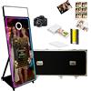 JIAQINMOTD Cabina fotografica a specchio magico da 65 pollici con touch screen interattivo da 32 pollici, luce quadrata RGB, mini PC e custodia da viaggio per feste di nozze e noleggio eventi (nero, cabina