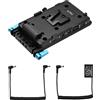 Andoer V Mount V-lock Battery Plate Adapter with 15mm Dual Hole Rod Clamp DR-E18 Dummy Battery Replacement for Canon Camera Video Light Monitor Audio Recorder Microphone