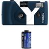 Yashica MF1Y blu scuro 35mm set di fotocamere (fotocamera+inserto pellicola+batteria+strap) una fotocamera ricaricabile SOSTENIBILE usa e getta