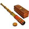 THOR INSTRUMENTS Ottone Bellissimo telescopio in pelle rosa racchiuso a mano con scatola di legno rustico vintage decorazione per la casa regali