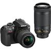 Nikon D3400 Fotocamera Reflex Digitale con Obiettivo Nikkor AF-P 18/55VR + Nikkor AF-P 70/300VR , 24.7 Megapixel, LCD 3, SD da 8 GB 300x Premium Lexar, Nero [Nital Card: 4 Anni di Garanzia]