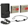 Hila Optics. Batterie ad alta capacità (2 unità) + caricabatterie da viaggio AC/DC compatibile con Sony Cybershot DSC-T90 + Krusell Multidapt tracolla (finitura nera)
