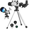 UKCOCO Telescopio Rifrattore Astronomico 18x 27x 60x 90x con Treppiede | Lega di Alluminio e Plastico, Obiettivo 50mm e Focale 360mm, Prisma 90° e Lente Barlow 1.5x