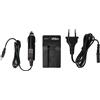 vhbw caricatore compatibile con Leica NP-80 camera camcorder - Stazione di carica + cavo auto, spia di carica, 4,2 V