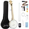 Mulucky B805 - Banjo da viaggio a 5 corde, 66 cm, in acero, con parte posteriore solida chiusa, kit per principianti, con custodia, accordatore, plettri, tracolla