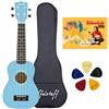 ffalstaff kit ukulele soprano satinato con corpo da 21 linea superior con borsa, metodo rapido l'ukulele ora e 5 plettri omaggio (Celeste)
