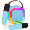 GX GARGIX Cassa Bluetooth Speaker Portatile Karaoke 1 2 Microfoni Senza Fili Effetti Voce (AZZURRO, 2 MICROFONI)