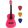 YKW Chitarra Classica YKW ® in Legno per Bambino dai 4 ai 6 Anni Pensata per il Primo Approccio allo Strumento - Kit di 3 Plettri in Omaggio (30 - 76 cm, Rosa)