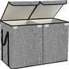YOLOXO Grande scatola per giocattoli per bambini con doppio coperchio ribaltabile, organizer pieghevole e robusto con grandi manici per asilo, stanza dei giochi, 68 x 35 x 40,6 cm (grigio)