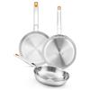 BRA Efficient Inox | Set 3 padelle 20-24-26 cm, triply acciaio inox/alluminio/acciaio inox, senza antiaderente, manico rivettato, adatte a induzione