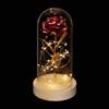 Relaxdays Rosa Eterna, Campana di Vetro con Catena di Luci LED, Cupola con Fiore Perenne, Regalo Mamma, Rosso Dorato