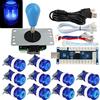 SJ@JX Arcade Game Stick DIY Kit Buttons with Logo LED 8 Way Joystick USB Encoder Cable Controller for PC MAME Raspberry Pi Blue
