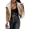 Suncadmious Donna Faux Shearing Moto Bomber Giacca Sherpa-Foderato Cappotto Inverno Aviatore Cappotto di Pelle Capispalla (Kaki,M)