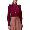 Generisch Camicia da donna vintage con fiocco, a maniche lunghe, stile medievale, elegante, casual, da ufficio, in pizzo gotico, per l'uso quotidiano e per abbigliamento casual, Colore: rosso, M
